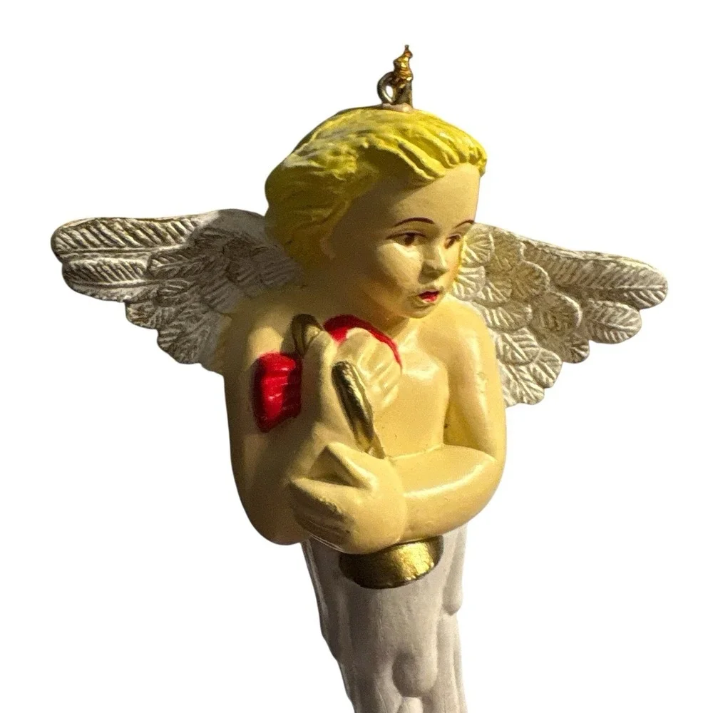 Vintage Angel Icicle Ornament Holding Bell Christmas Plastic‎ Cherub Religious